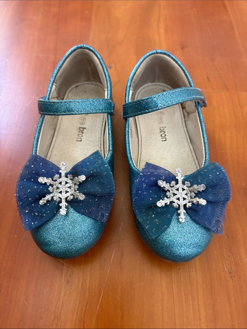 Glitter Teal Mary Jane Kids Shoes with Snowflake Bow